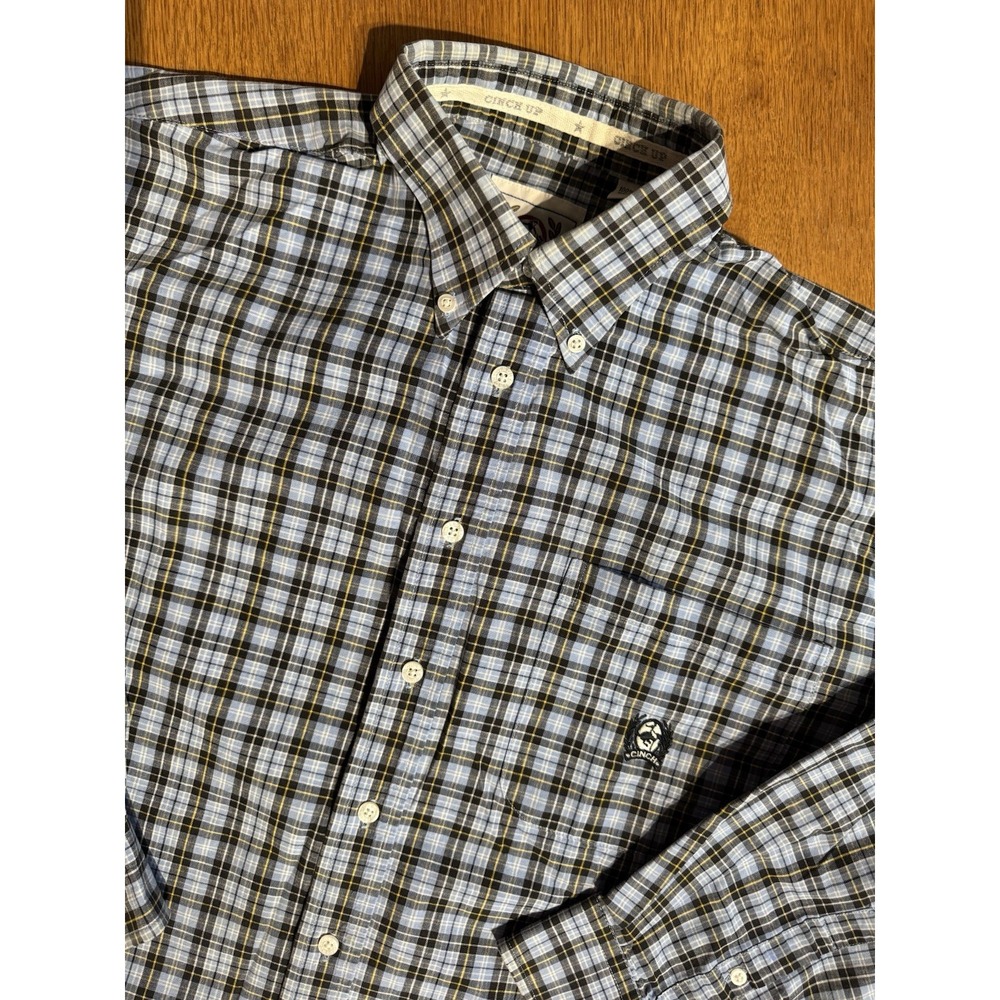 Cinch Shirt Men's L‎ Plaid Western Button Up Long Sleeve Rodeo Bronc Logo Cowboy